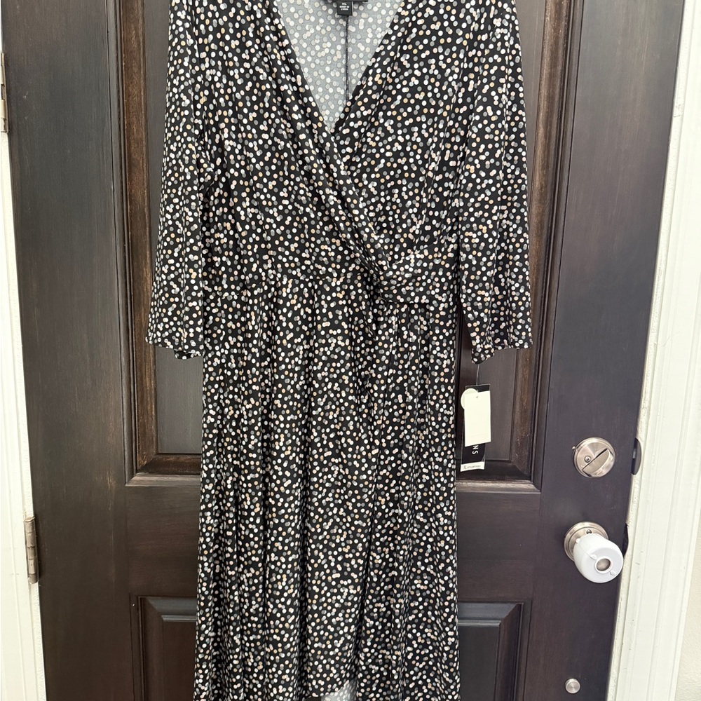 Perceptions Black and White Patterned Midi Dress
